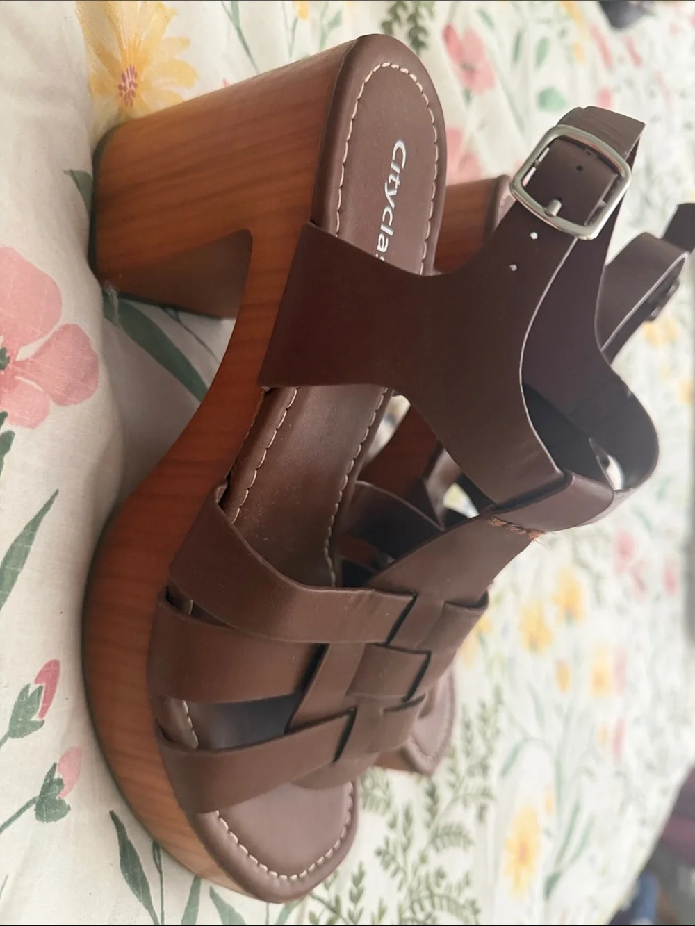 Cityclassified Brown Strappy Block Heel Sandals, Size 9, New
